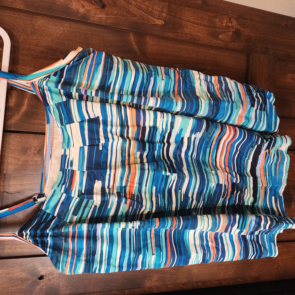 Blue and Orange Striped Swim Tankini Top